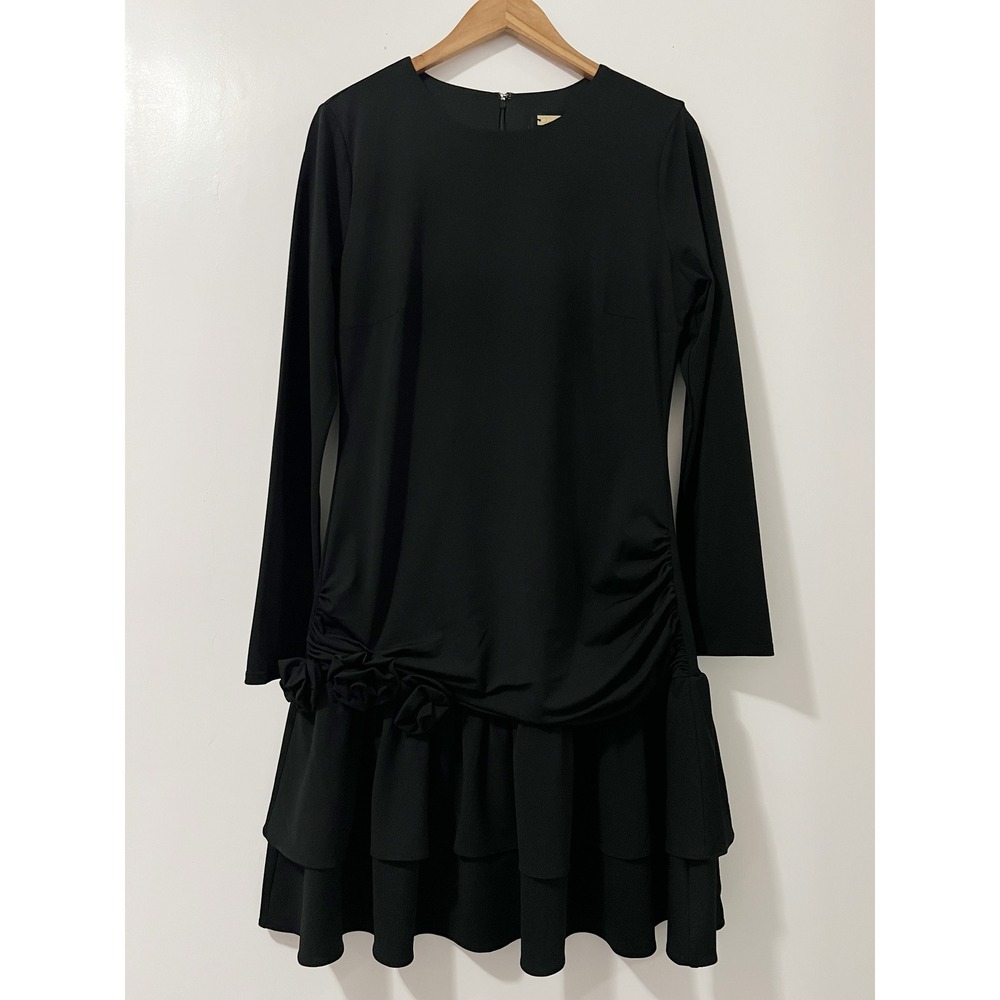 Alexa Admor Black Long Sleeve Rosette Ruffle Mini Dress Size Large - Picture 4 of 13